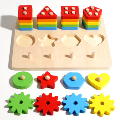 Geometrisch stapel- & matchbord | 5-in-1 Montessori vroeg leren