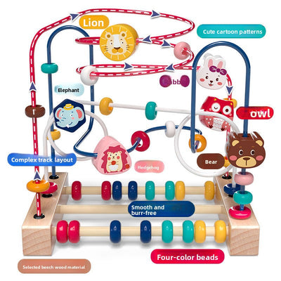 Holz-Tier-Kugelbahn & Abakus Activity-Center | 2-in-1 Montessori Feinmotorik- & Sinnesspielzeug für Kleinkinder