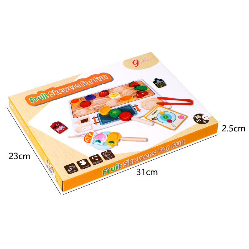 Montessori Holz-Grillset | Interaktives Spießchen-Zuordnungs- & Rollenspiel-Essensspiel für Kinder
