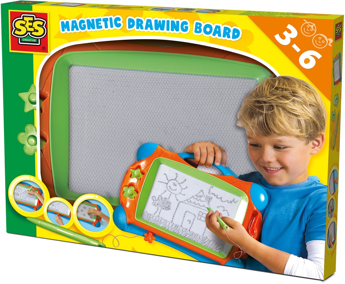 Ses creative – magnetic drawing board – 25x34 cm – including pen and 2 stamps – Montessori toys from 3 years-0