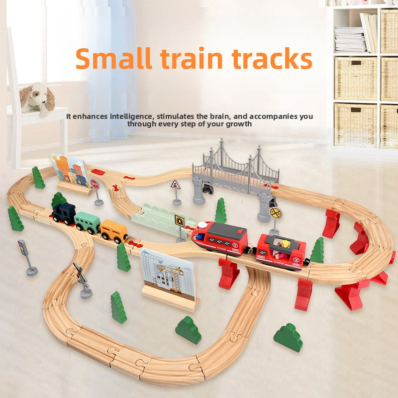 Houten treinbaan met elektrische trein | Houten speelgoed voor kinderen