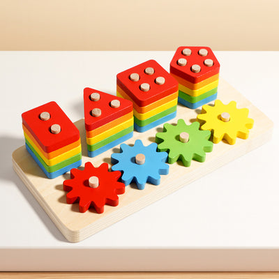 Geometrisch stapel- & matchbord | 5-in-1 Montessori vroeg leren