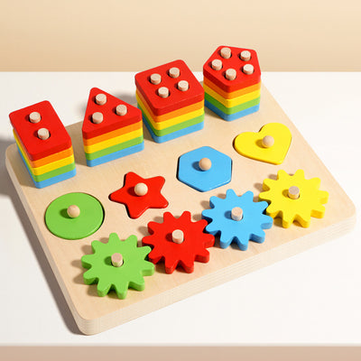 Geometrisch stapel- & matchbord | 5-in-1 Montessori vroeg leren