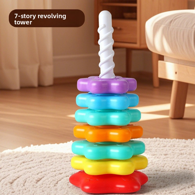 Regenbogen-Drehturm zum Stapeln | Baby-Stapel- & Drehringspielzeug