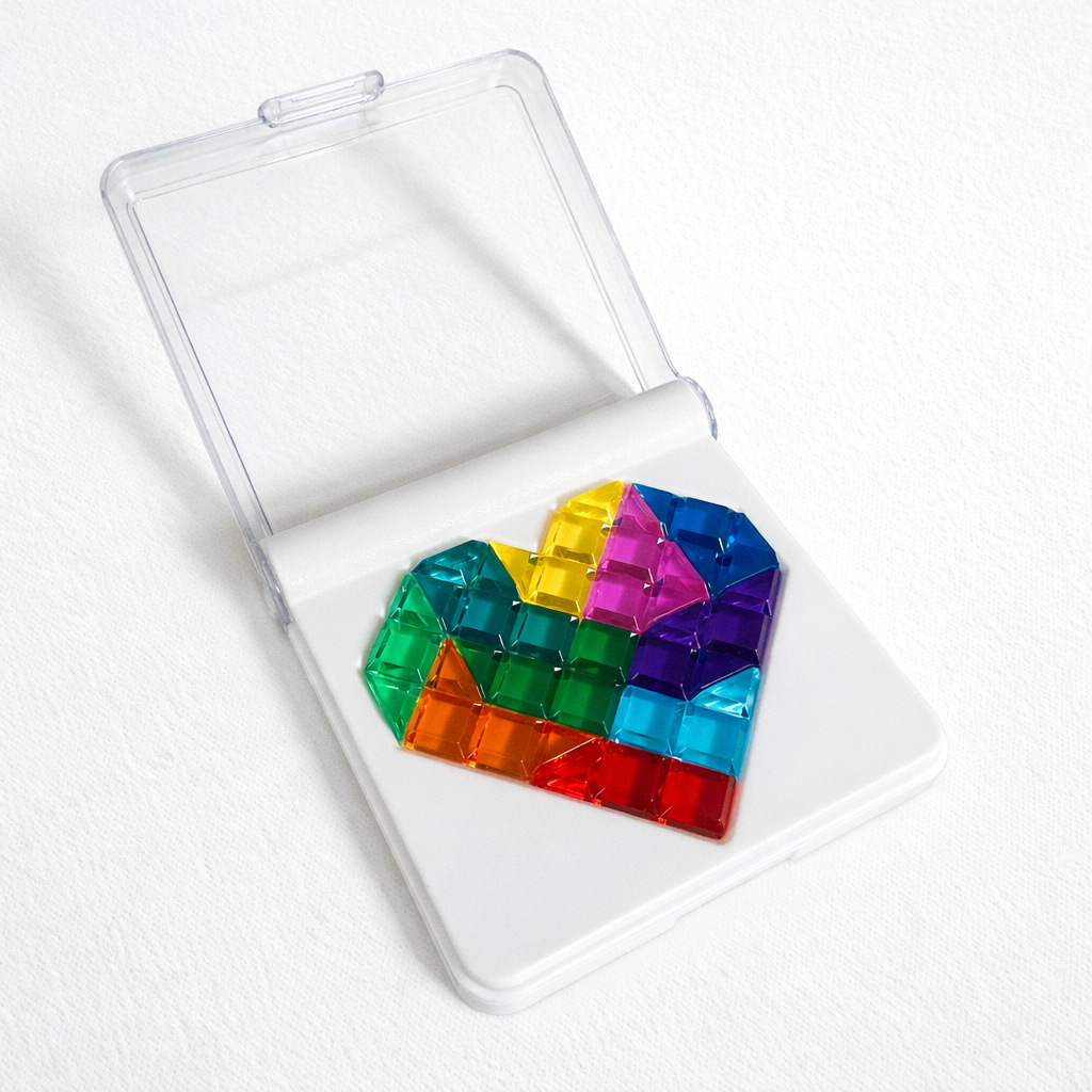 Kryształowe puzzle tangram w kształcie serca | Przenośna magnetyczna gra podróżna dla dzieci