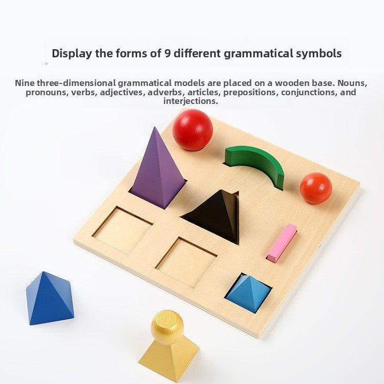 Drewniane symbole gramatyczne 3D Montessori | Interaktywna pomoc do nauki języka i części mowy