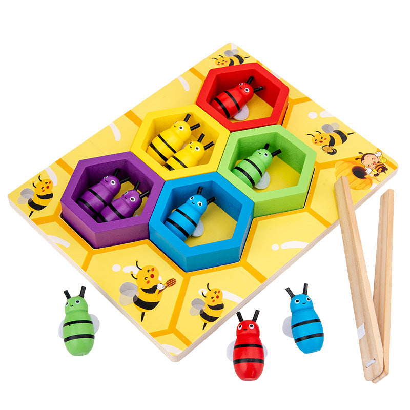 Bienenstock-Zuordnungsspiel aus Holz | Montessori-Spielzeug für Feinmotorik & Farbensortieren für Kinder