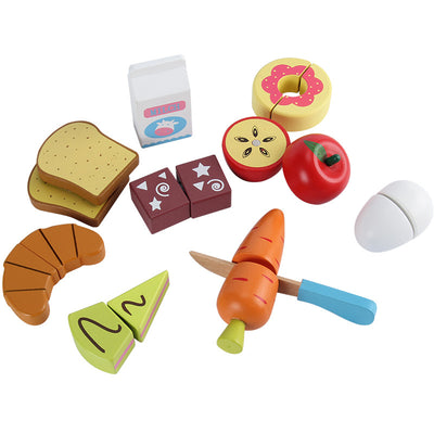 Conjunto de alimentos de madeira para cortar Montessori | Brinquedos de cozinha interativos para crianças pequenas, motricidade fina e faz de conta