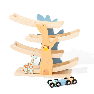 Rampe arbre Montessori en bois avec animaux glisseurs | Jouet à 4 niveaux pour le suivi visuel et la motricité fine