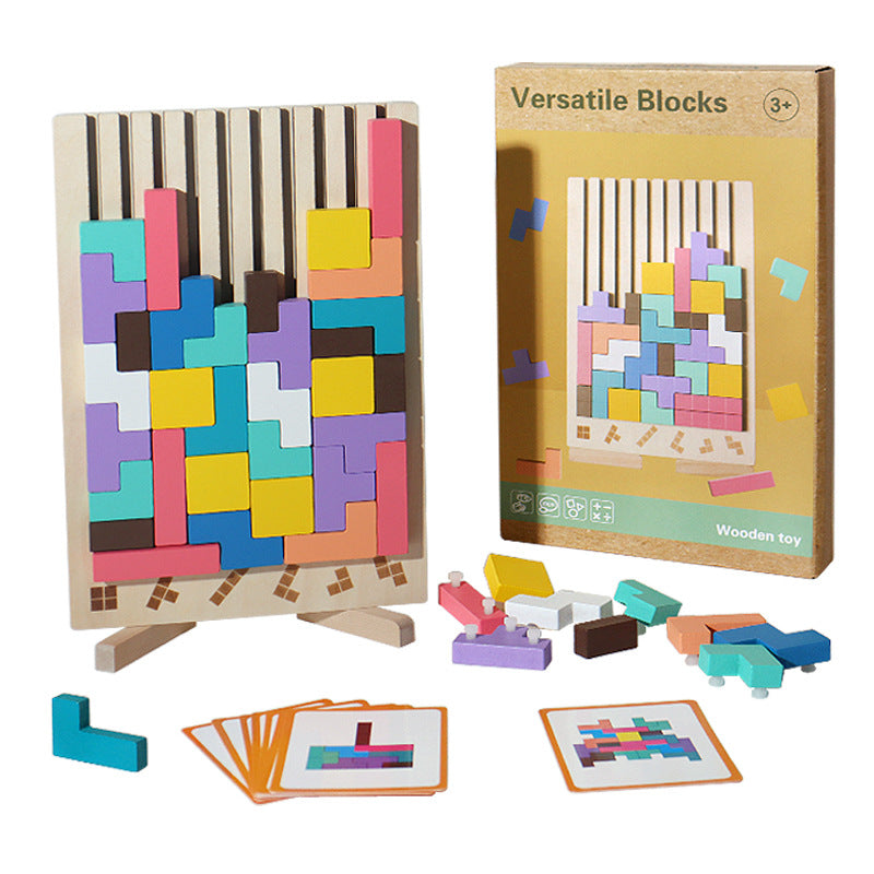 Drewniane pionowe puzzle klockowe | Stymulujący 3D tangram dla dzieci