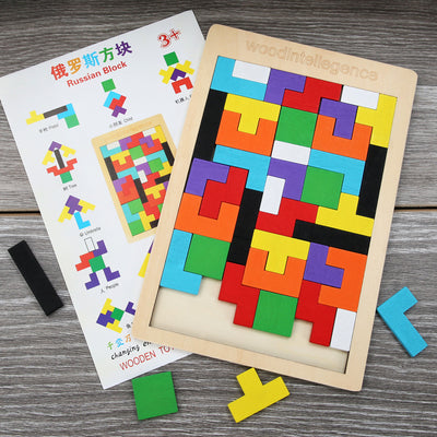 Drewniane puzzle geometryczne | Łamigłówka Montessori dla dzieci
