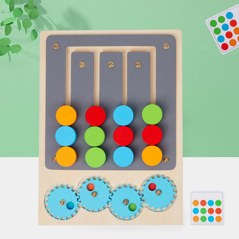 Houten tandwiel- en kleurenpuzzel | Interactief Montessori-logicaspel