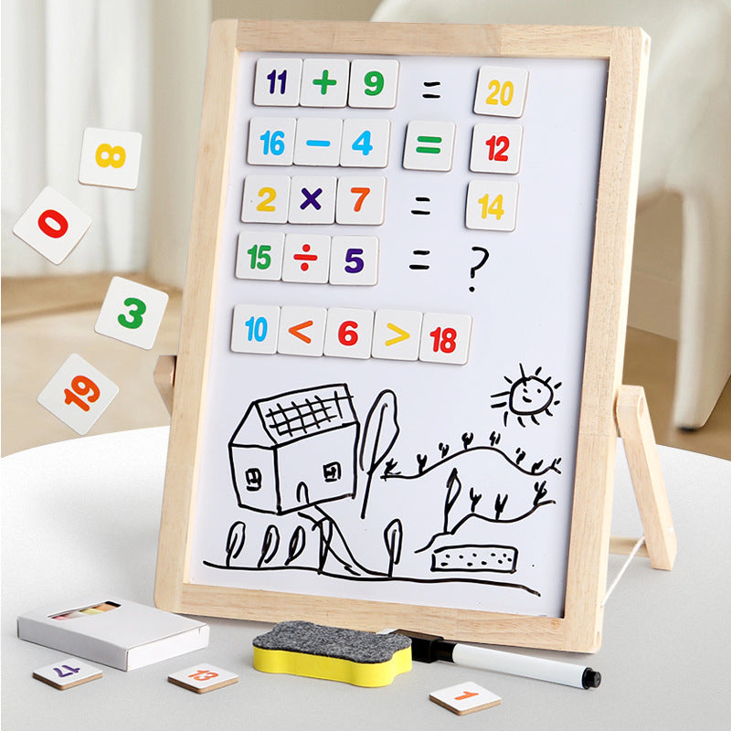 2-in-1 Holz Montessori Mathe- & Magnetische Zeichentafel für Kleinkinder