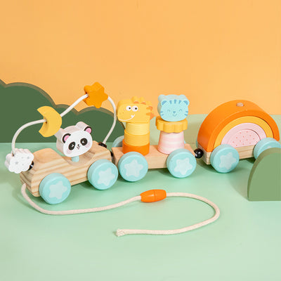 Tren de animales de madera y arcoíris apilable Montessori