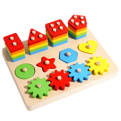 Geometrisch stapel- & matchbord | 5-in-1 Montessori vroeg leren