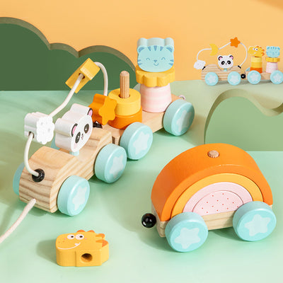 Tren de animales de madera y arcoíris apilable Montessori