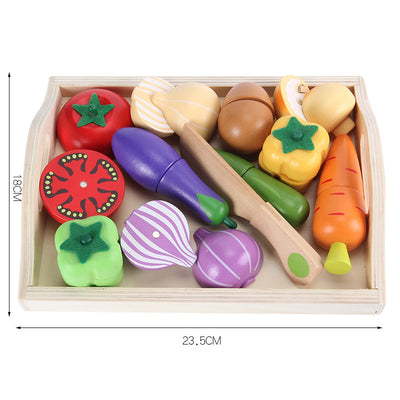 Conjunto de alimentos de madeira para cortar Montessori | Brinquedos de cozinha interativos para crianças pequenas, motricidade fina e faz de conta