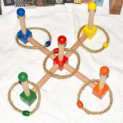 Jogo de argolas de madeira Skill-Stacker | Jogo de lançamento com associação de cores para crianças
