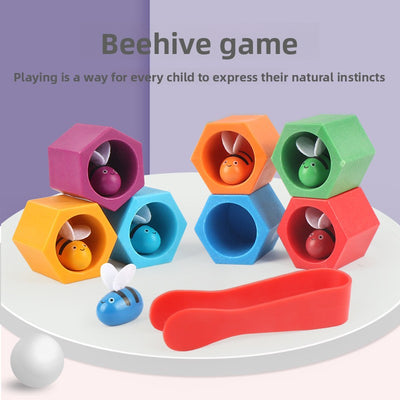 Wooden Beehive Matching Game | Montessori Fine Motor Skills & Color Sorting Toy for Kids