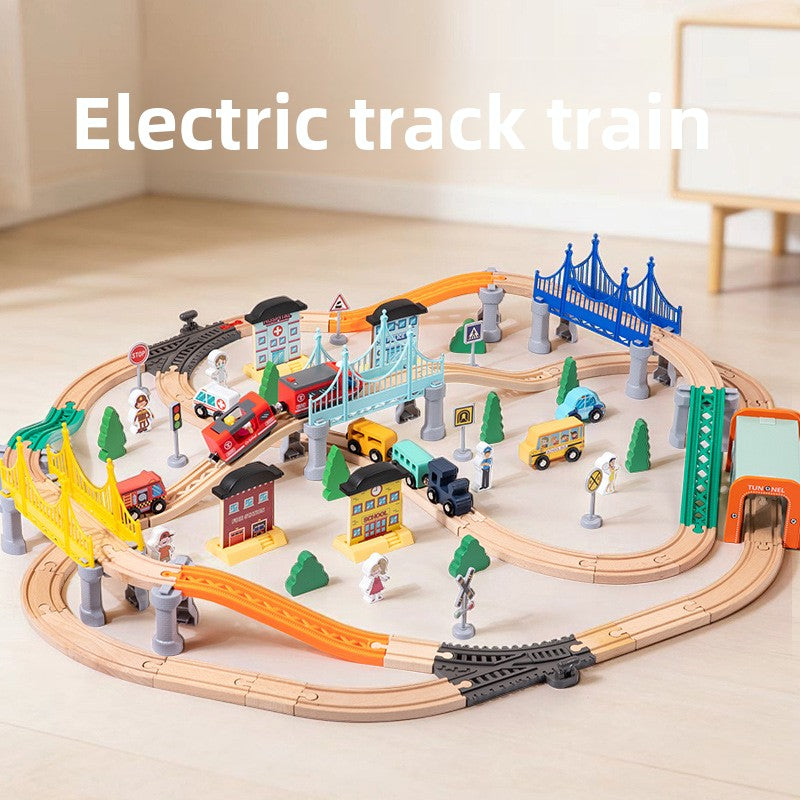 Houten treinbaan met elektrische trein | Houten speelgoed voor kinderen