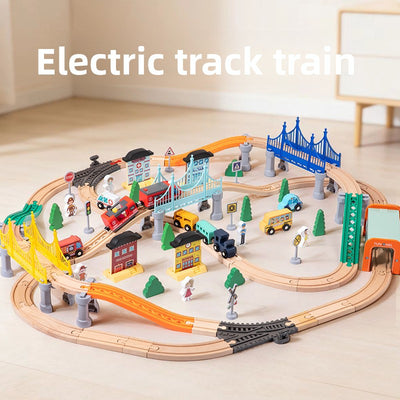 Circuit de train en bois avec train électrique | Jouet en bois pour enfants