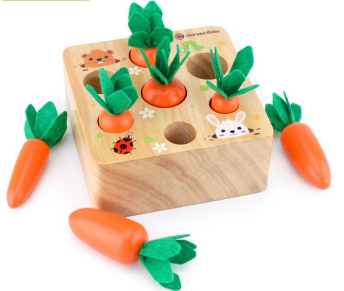 Premium houten wortel-trekspeelgoed | Interactief Montessori-leren voor peuters