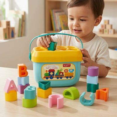 Balde de Encaixe de Formas e Blocos de Letras | Brinquedo Educativo de Aprendizagem Precoce para Crianças Pequenas