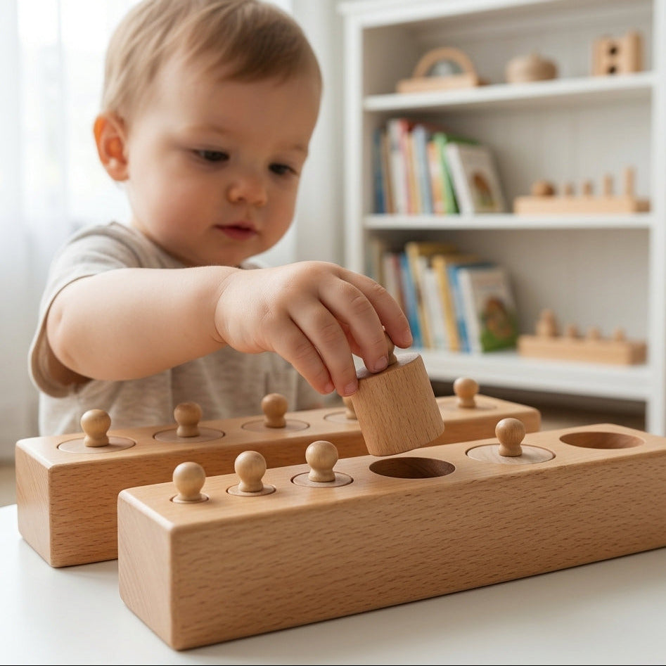 Premium Wooden Cylinder Socket Set | Hands-On Montessori Toddler Fine Motor & Spatial Learning Toy