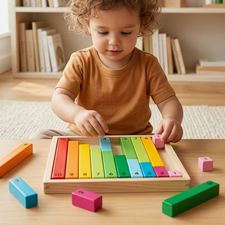 Montessori Wooden Math Blocks – counting and number board