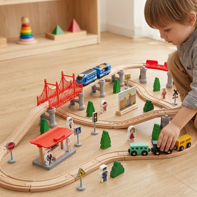 Circuit de train en bois de hêtre avec train électrique | Jouets en bois pour enfants