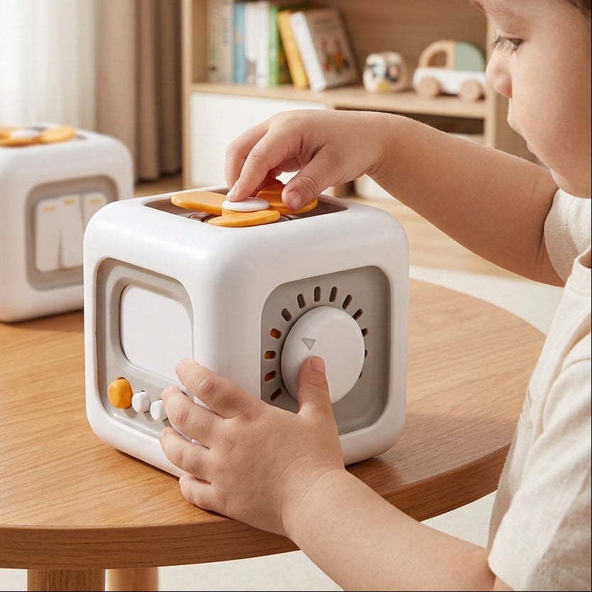 6-in-1 Hexahedron Busy Cube – Montessori sensory toy for toddlers