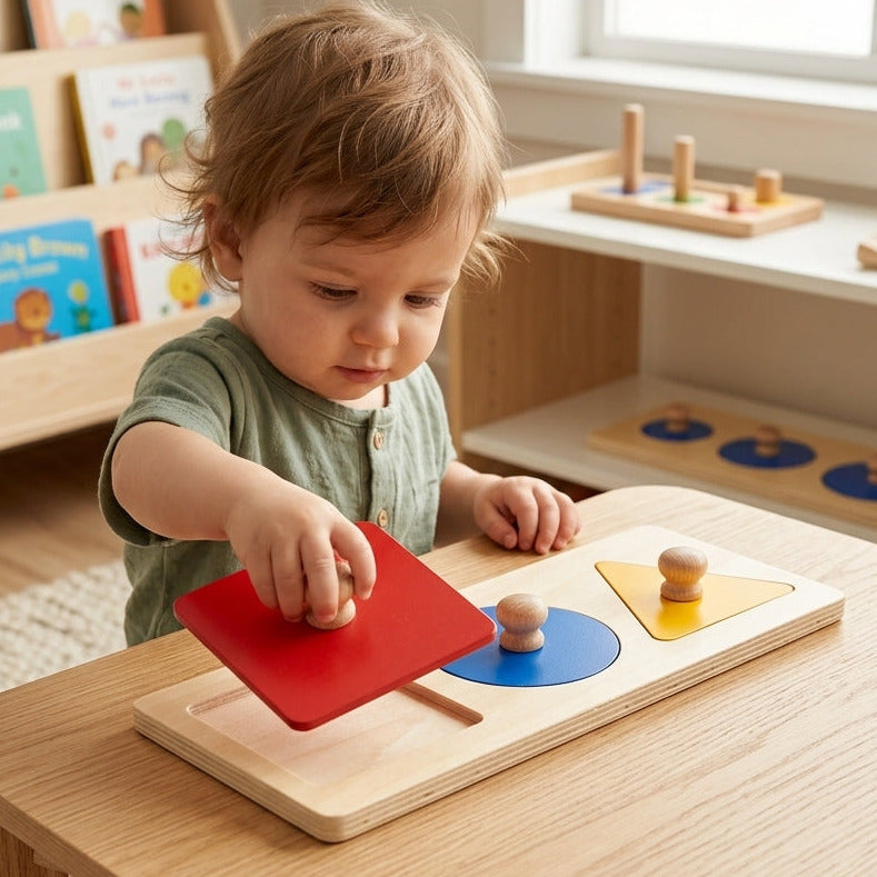 Premium Montessori Wooden Knob Puzzle | First Shapes & Colors