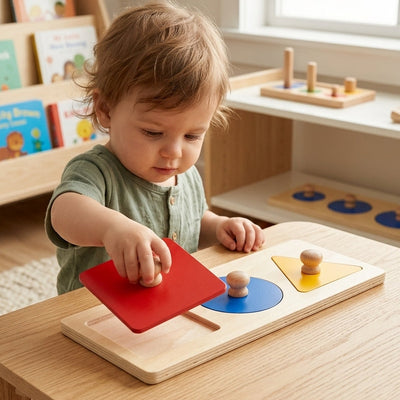 Premium Montessori Wooden Knob Puzzle | First Shapes & Colors