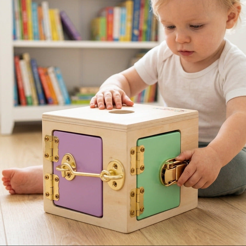 Eichhorn houten sloten-activiteitenbox – Montessori leerkubus voor peuters