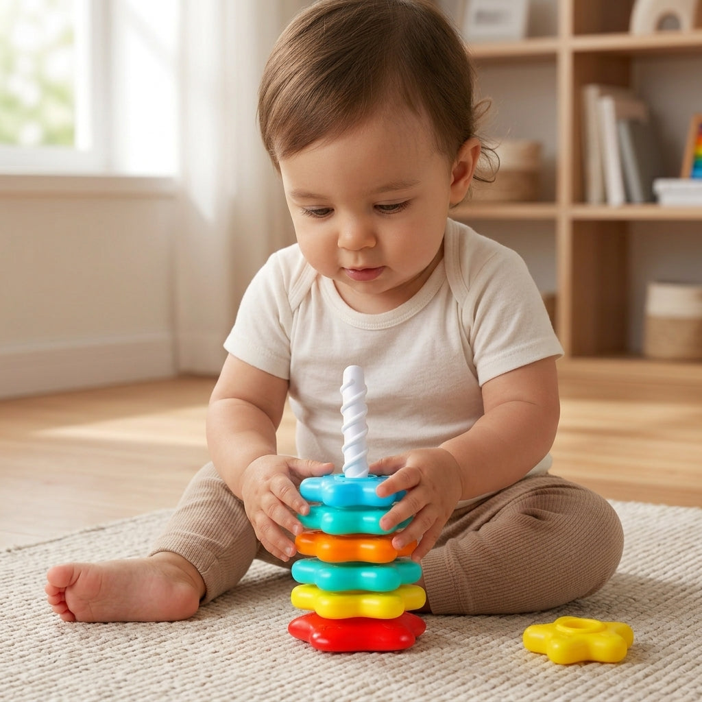 Rainbow Spinning Stacking Tower | Baby Stack & Spin Ring Toy