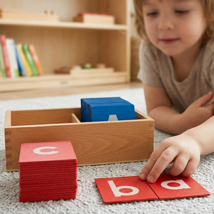 Montessori schuurpapieren letters van hout | Tactiele fonetiek- en alfabetset