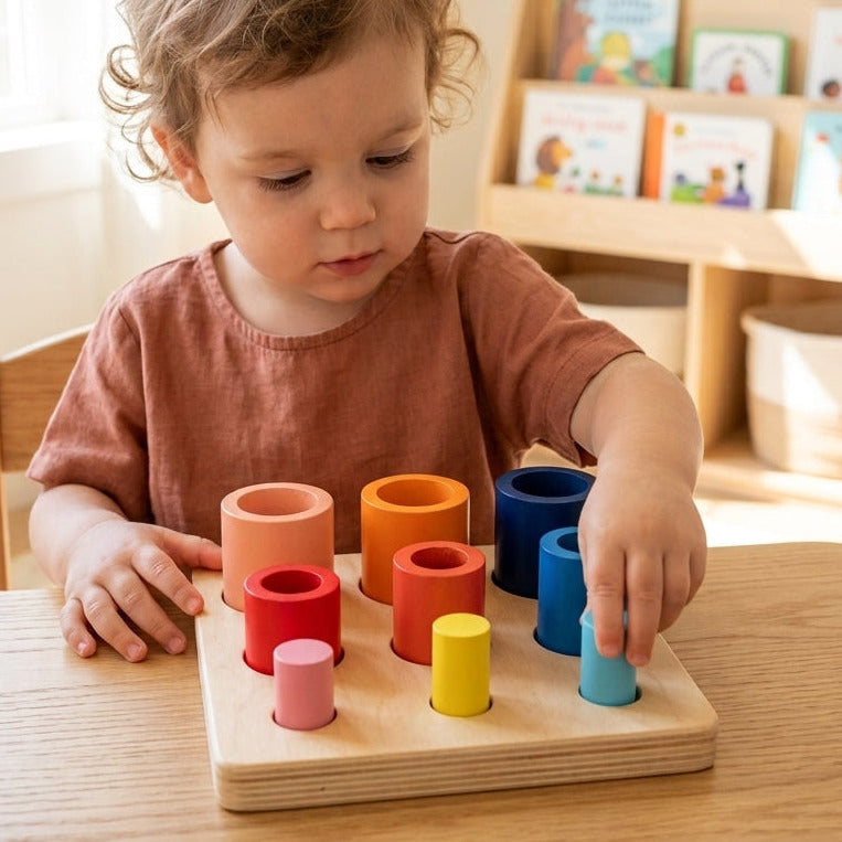 Montessori Holz-Zylinder-Sortierbrett | Frühes Lernen Farbe & Größe