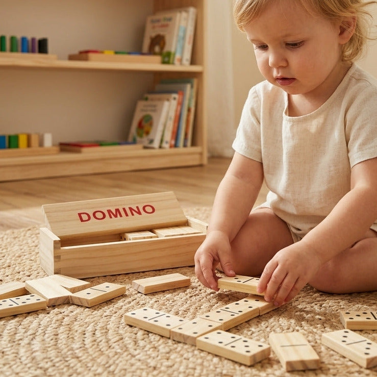 Klassieke houten dominoset | Tijdloos educatief spel voor kleine handen