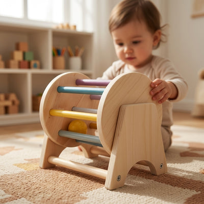 Spin & Explore tambour rotatif Montessori en bois | Jouet sensoriel et de motricité fine haut de gamme pour tout-petits