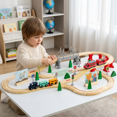 Circuit de train en bois avec train électrique | Jouet en bois pour enfants