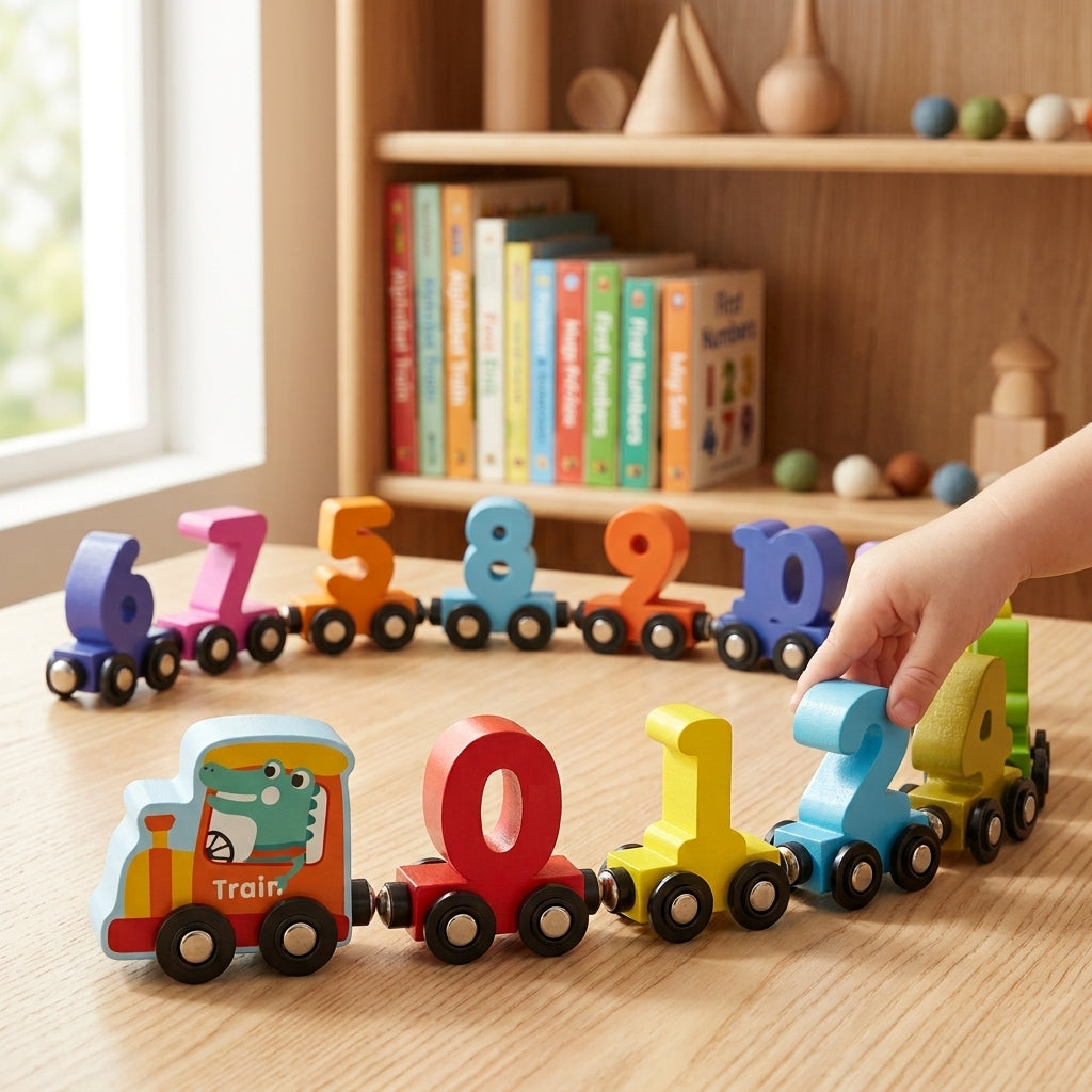 Magnetische houten cijfertrein | Educatief speelgoed om te leren tellen