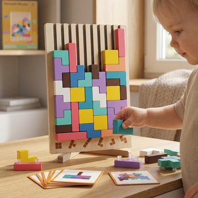 Puzzle vertical de bloques de madera | Tangram 3D estimulante para niños