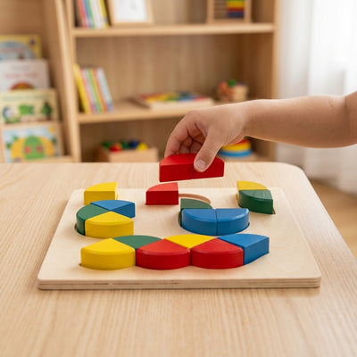 Puzzle Montessori in legno di frazioni e forme | Gioco di apprendimento per la matematica precoce e la motricità fine
