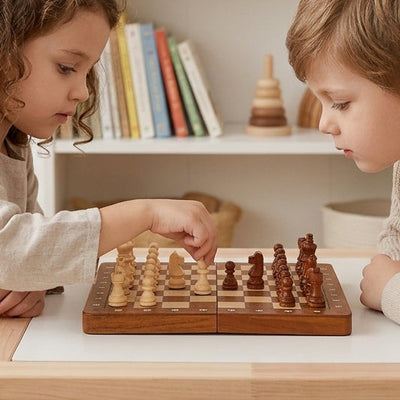 Premium faltbares magnetisches Holz-Schachset | Klassisches Strategiespiel