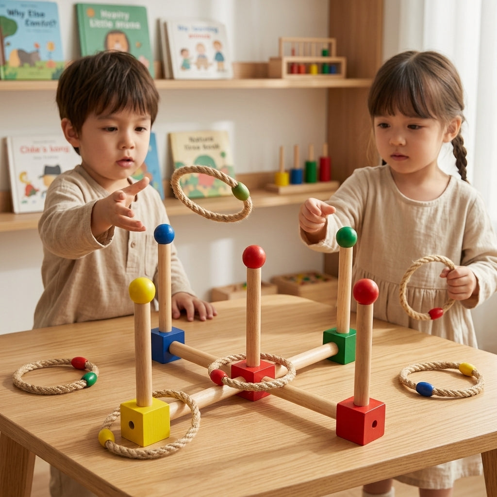 Skill-Stacker Ringwurfspiel aus Holz | Farbzuordnungs-Wurfspiel für Kinder