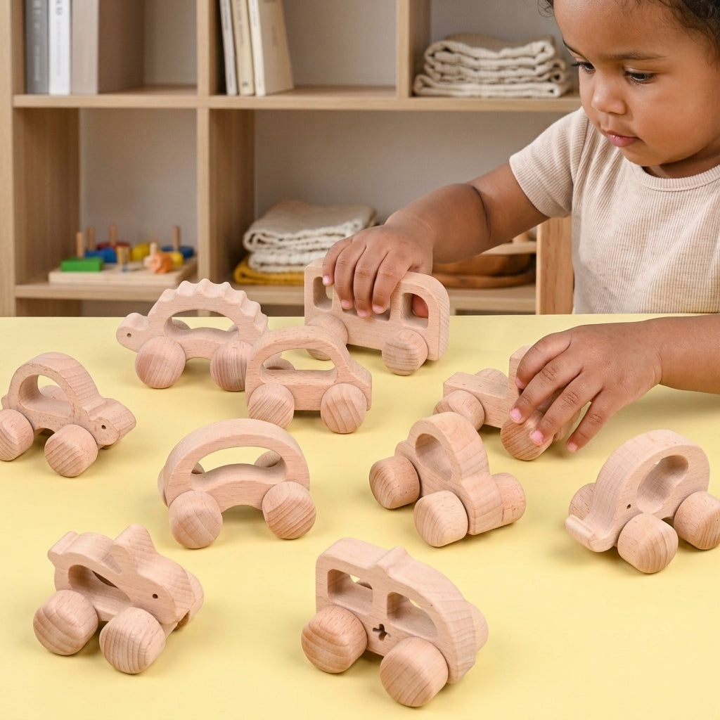 Coches de juguete de madera para bebés: agarre y juego