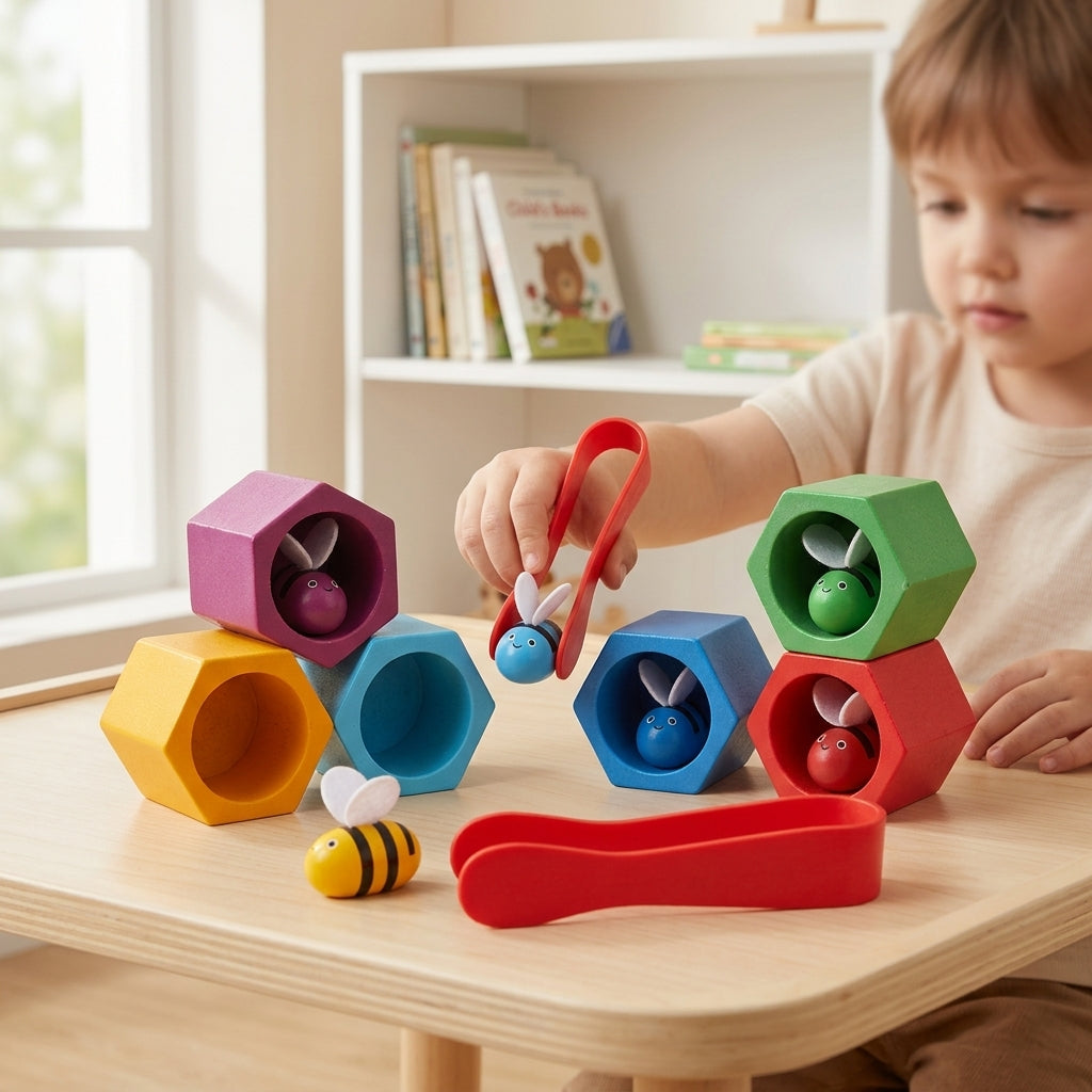 Bienenstock-Zuordnungsspiel aus Holz | Montessori-Spielzeug für Feinmotorik & Farbensortieren für Kinder