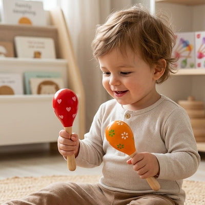 Roca e shaker Montessori em madeira para bebés | Instrumento de percussão de mão para o desenvolvimento sensorial e a brincadeira rítmica