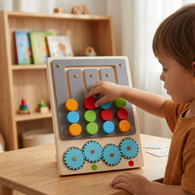 Puzzle ingranaggi e colori in legno | Gioco di logica Montessori interattivo