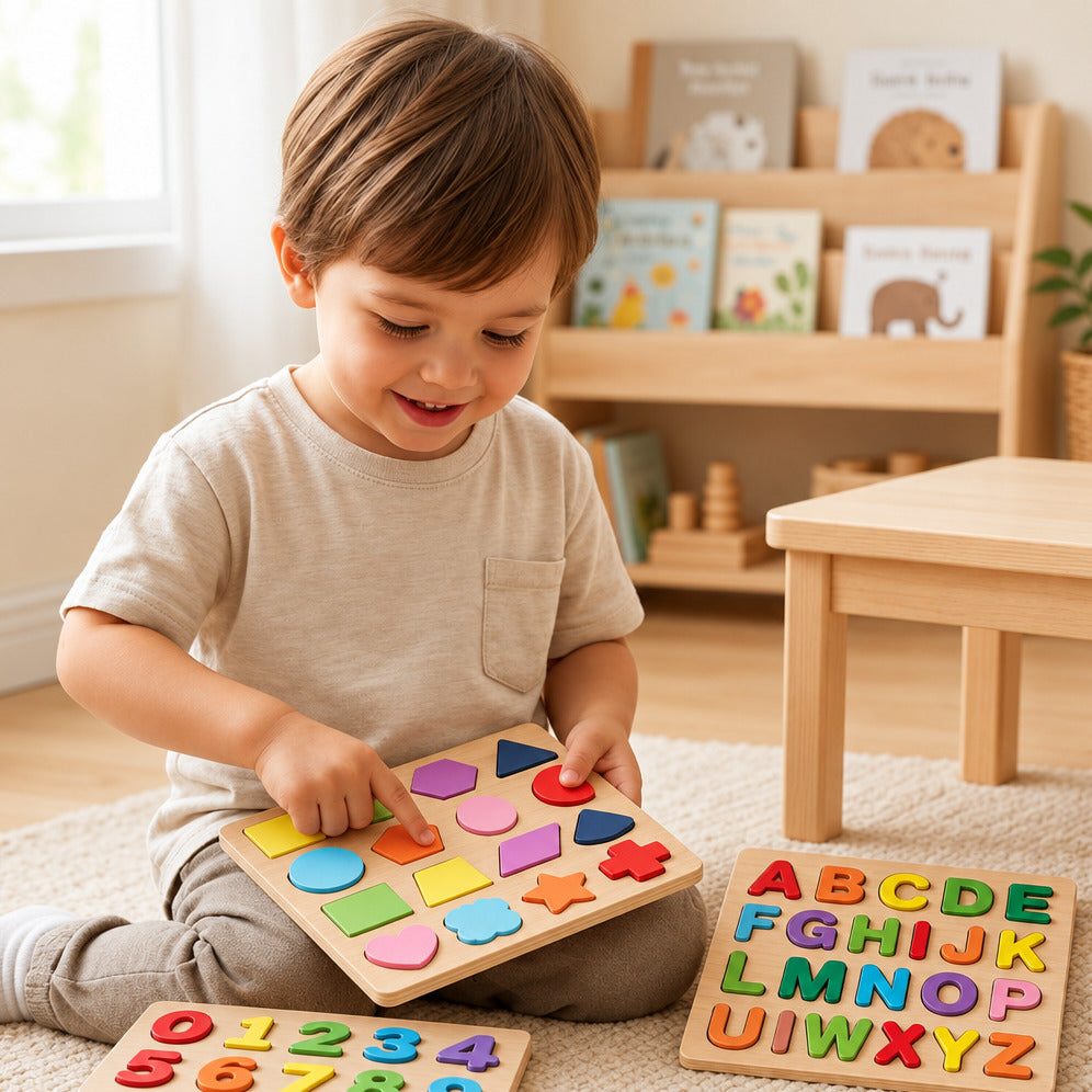 Wooden Alphabet & Number Peg Puzzle | Montessori Early Learning Board
